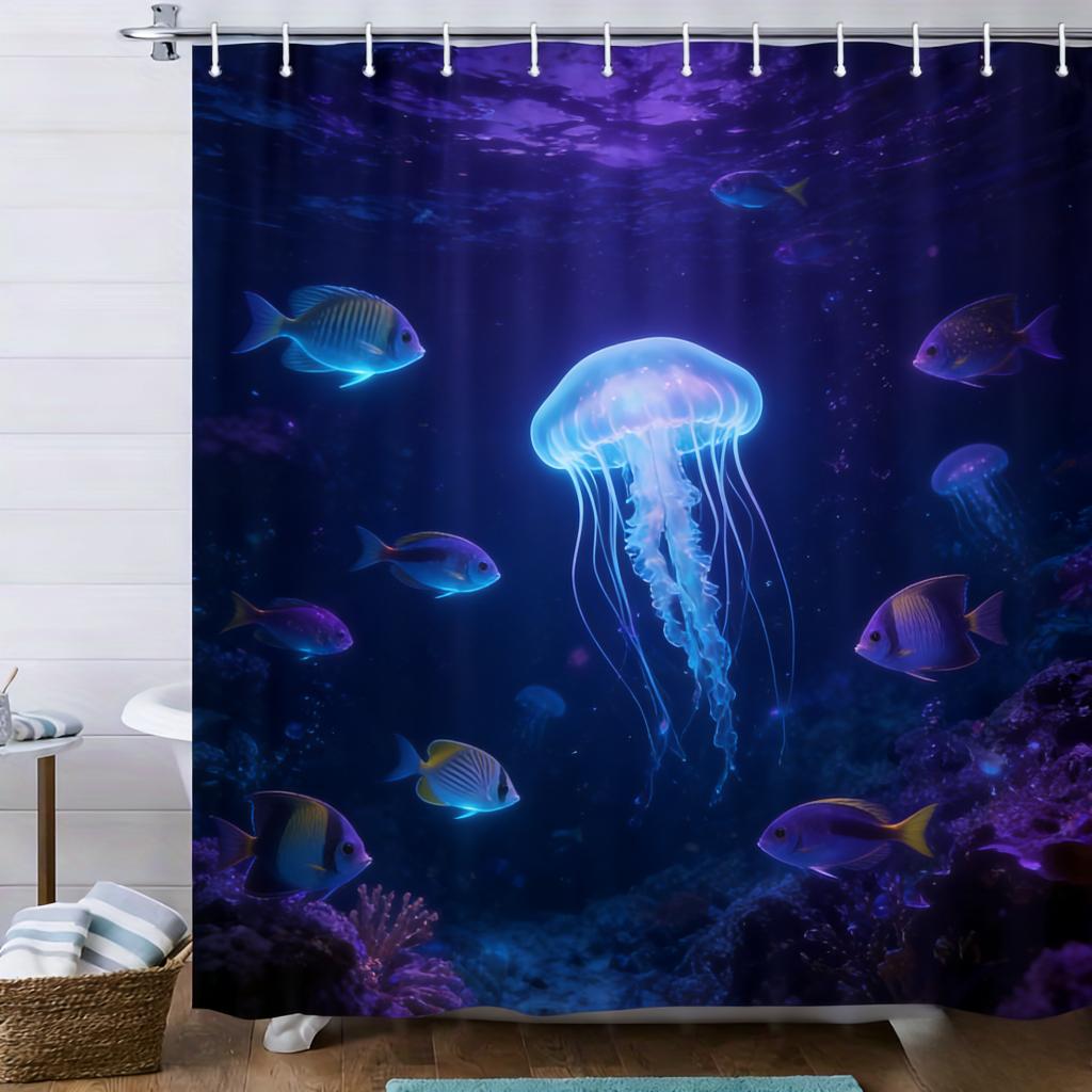 3D Glowing Tropical Fish Coral Reef Underwater Shower Curtain - Waterproof Polyester Bathroom Decor