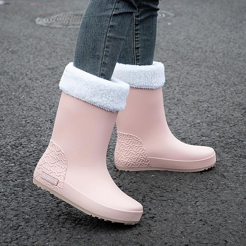 Women's Mid-Calf Warm Boots Slip-On Fashionable Ankle Boots with Removable Fleece Lining Outdoor Activities and Rainy Weather Use Winter Boots