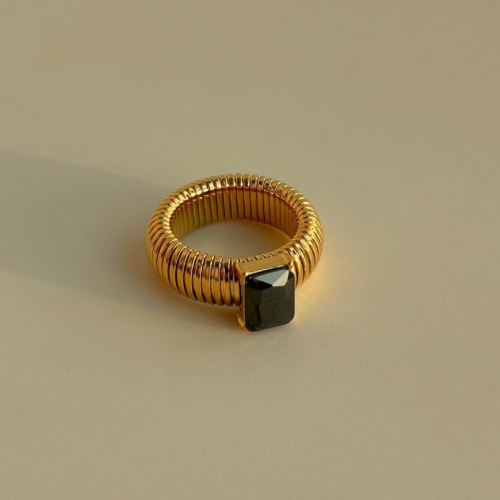 Punk Exaggerate Multicolour Crystal Rings for Women 18K Gold Plated Waterproof Twist Square Thick Ring Hiphop Vintage Jewelry