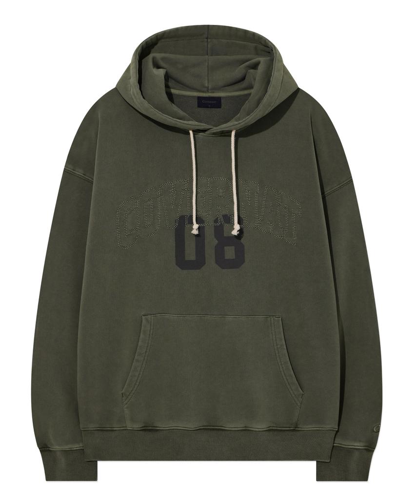 Arch Logo Pigment Graphic Hoodie Khaki Gray