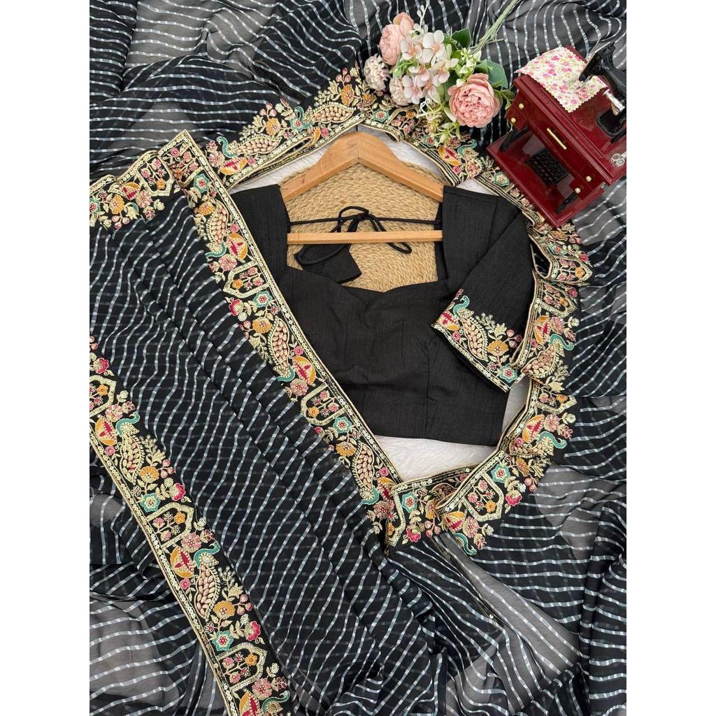 New Launch – Designer Faux Georgette Saree with Bandhani Print & Sequins Embroidery