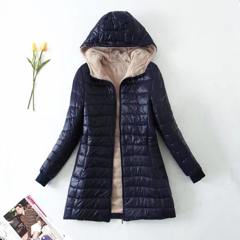 2024 Korean Style Slim Fit Fleece-Lined Hooded Cotton Coat, Warm Lambswool Women's Jacket for Autumn/Winter