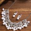 Woman Vintage Hollow Jewelry Sets Simulated Pearl Tassel Necklace Earrings