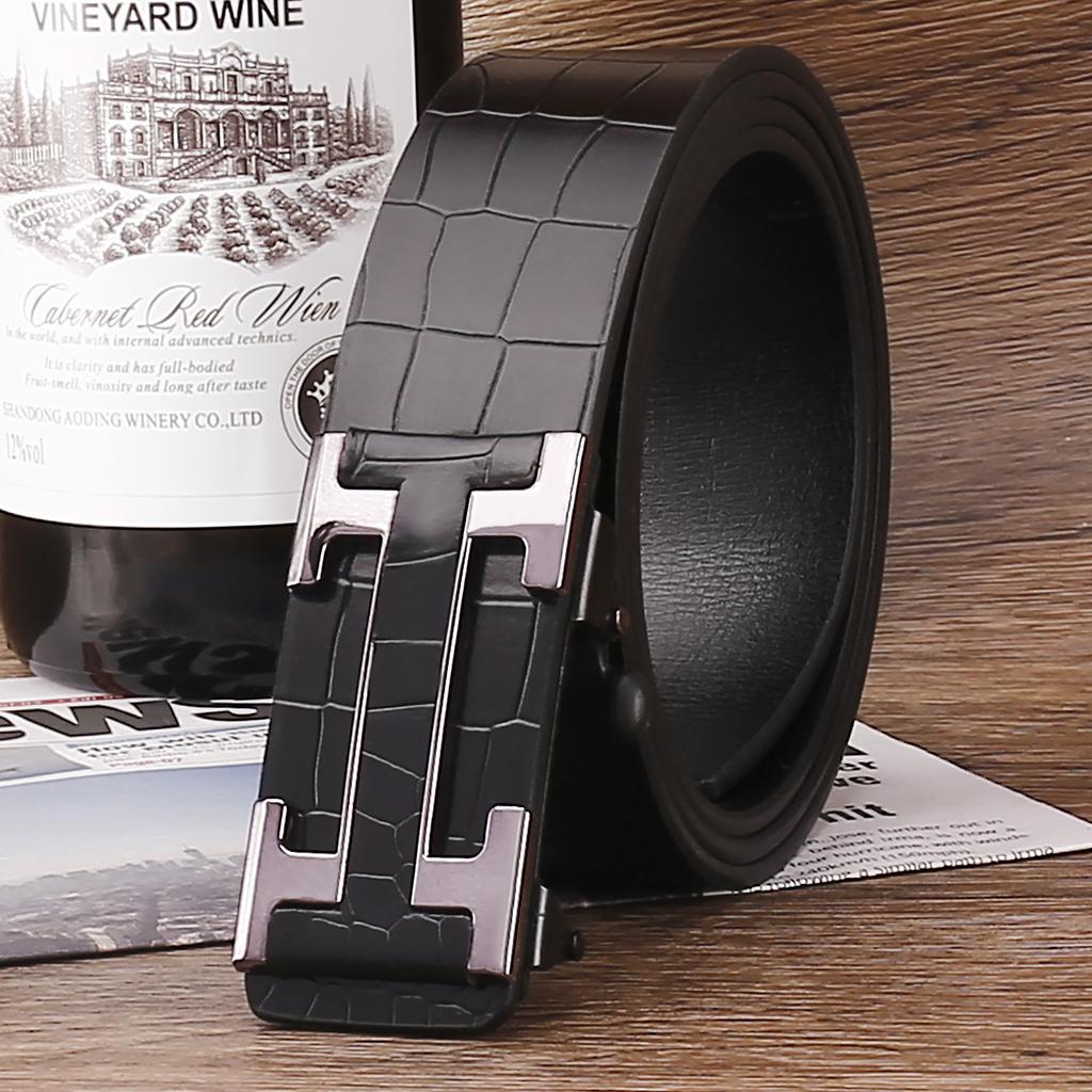 Wholesale Men's PU Leather Belts - No-Hole Automatic Buckle, Universal Strap for Pants & Jeans