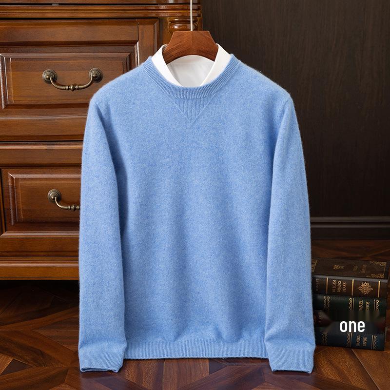 Men's Classic Round Neck Cashmere Pullover: Business Casual Long Sleeve Warm Base Layer Sweater