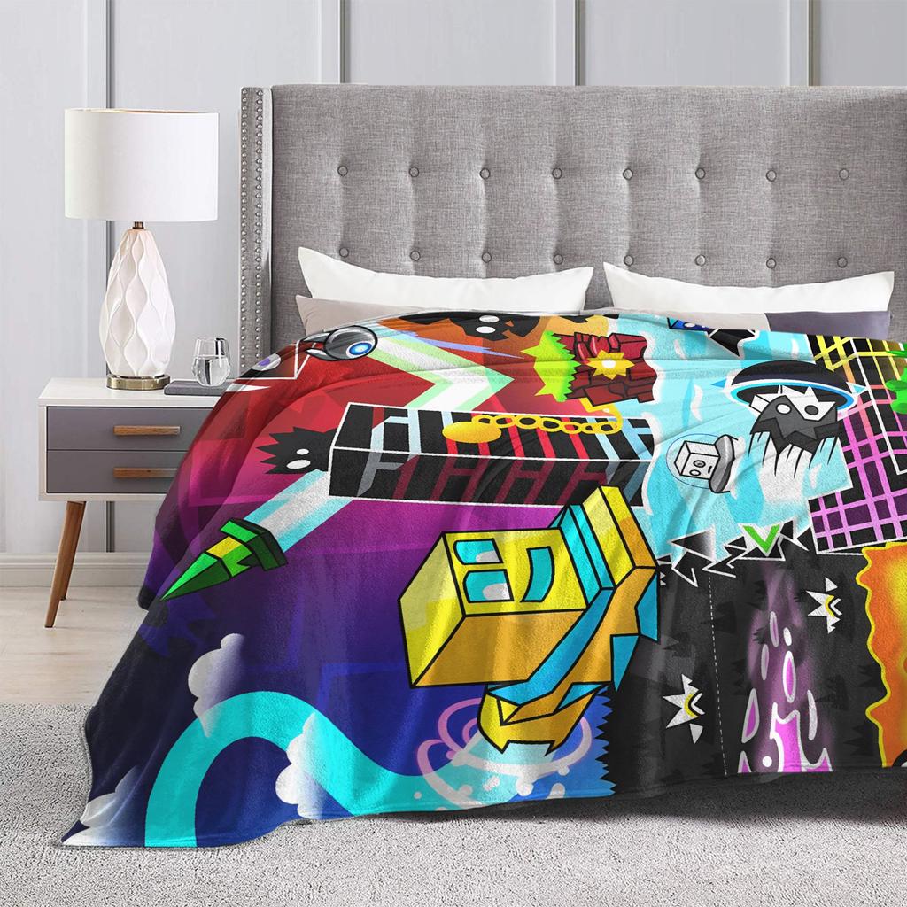 Geometry Dash Gaming Game Flannel Blanket Winter  Warm Throw Blanket for Child Couch Bed Comfortable Bedspread Sofa Bed Cover