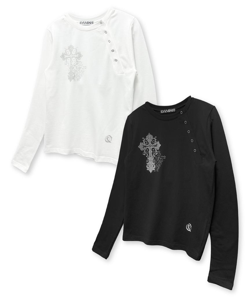 Damiswi Vintage Cross Asymmetric Button Long Sleeve_Black