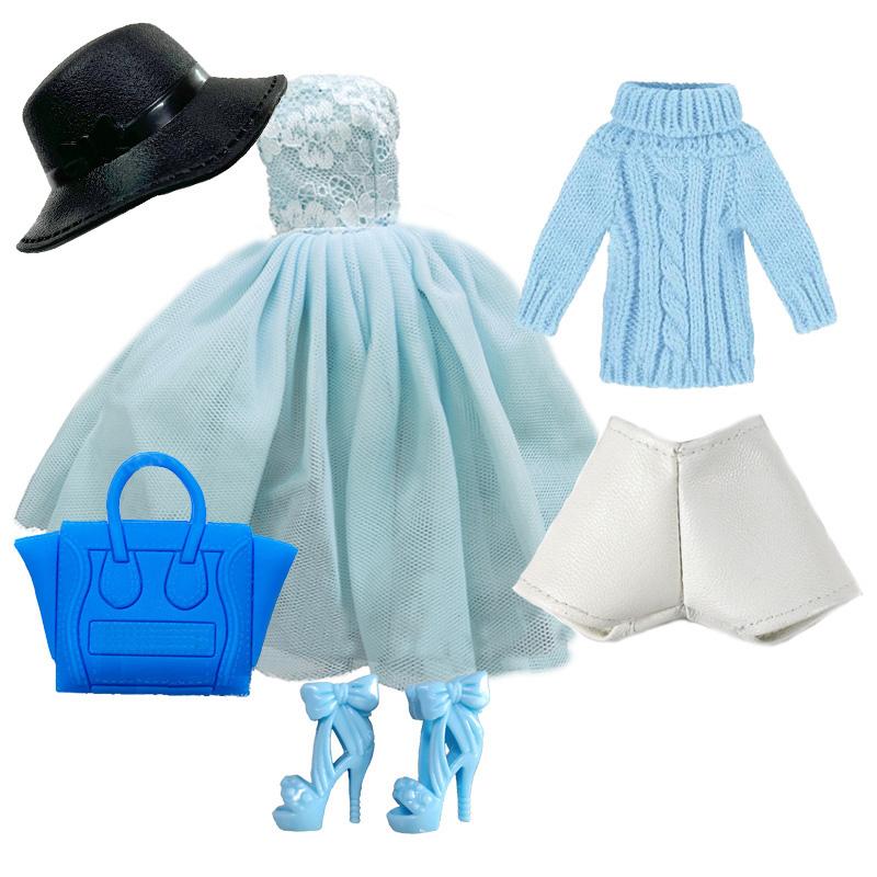 1/6 Doll Clothes Fashion Mix Blue Fur Coat Style for 12 inch Fashion Doll Outfits Set Handmade 30cm Doll Clothing Accessories