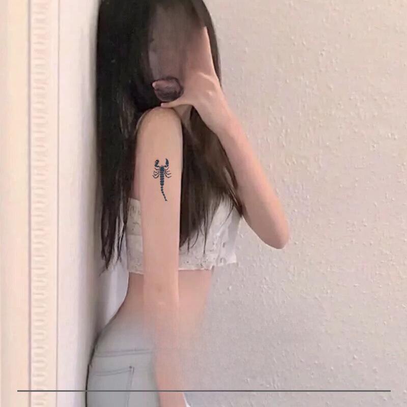 Long-Lasting Scorpion & Flower Herbal Tattoo Stickers - Realistic, Semi-Permanent Clavicle & Arm Design for Men and Women, Waterproof.