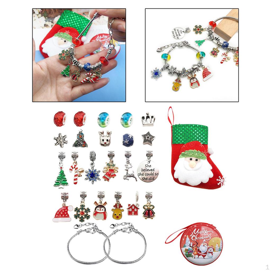 24x Christmas Bracelet Making Kit Craft Pendants for Jewelry Findings Keychain