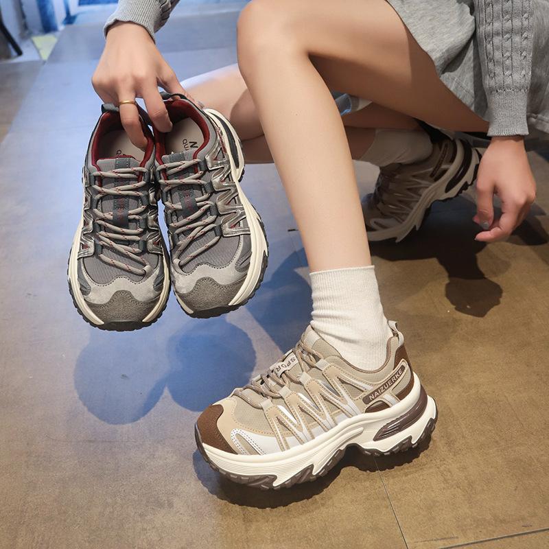 Faux leather dad shoes women's 2025 new autumn small thick-soled heightening casual sports shoes versatile running shoes