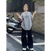 Women's Oversized Graphic T-Shirt Short Sleeve Crew Neck Vintage Letter Print Casual Loose Fit Gray Top