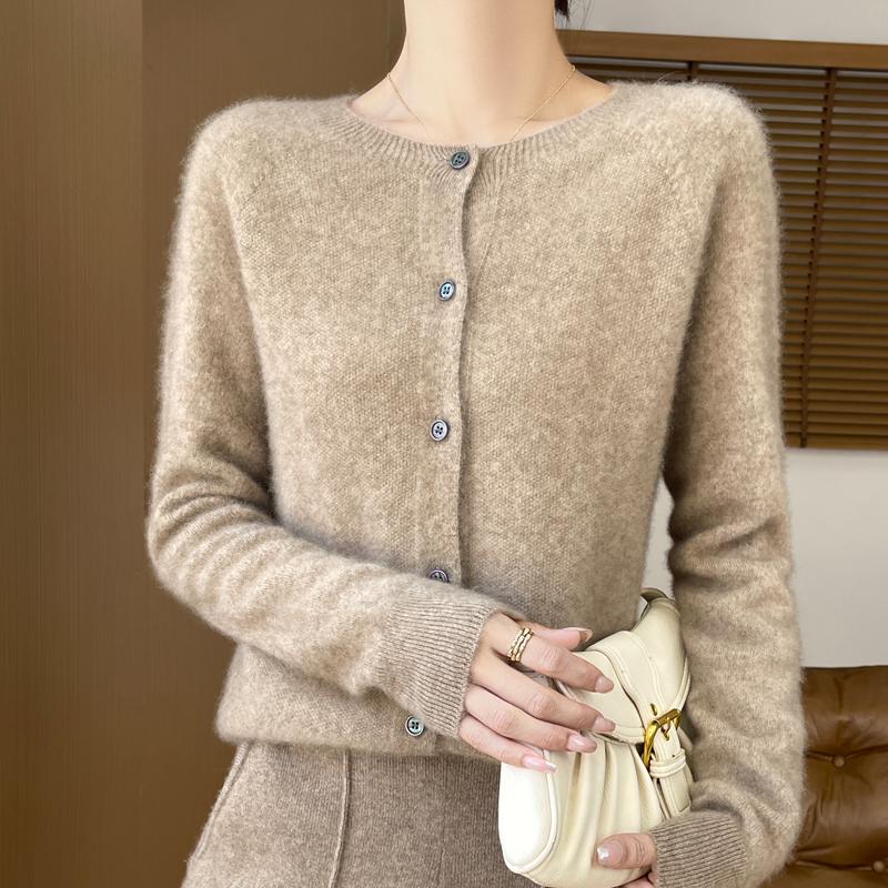 Qinghe Cashmere Women's 30% Cashmere Cardigan - Soft & Warm Wool Blend Sweater