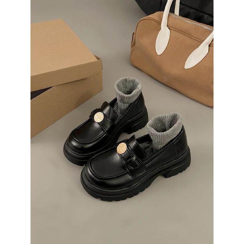 Thick-soled one-pedal loafers women's autumn and winter 2025 new retro small leather shoes British style thick heel single shoes small fragrant style