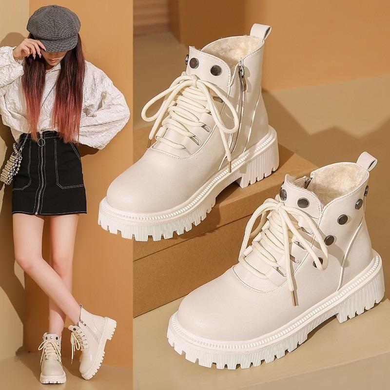 Winter new velvet Martin boots women's large size platform short boots women's warm leather boots