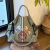 Large Capacity Women's Embroidered Foldable Tote & Crossbody Nylon Handbag