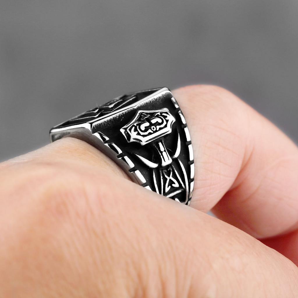 Bague Viking Rune en Acier Inoxydable 316L HNSP Pour Hommes Accessoires Zircon Étanche Anti-décoloration