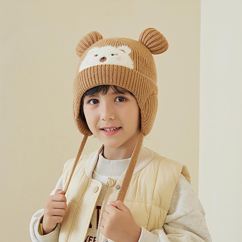 Cartoon Bear Kids Winter Knit Hat With Earmuff Protection For Childrens Cold Weather Comfort хаки