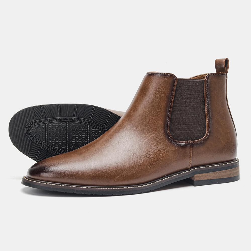 Men Chelsea Boots Handmade Ankle Boots Zipper High Top Casual Shoes Platform Soft Leather Men Shoes Retro Business Men Boot