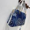 Denim Bag, Canvas, Portable Diamond Woven Bag, Trendy One Shoulder Crossbody Bag, Tote Bag