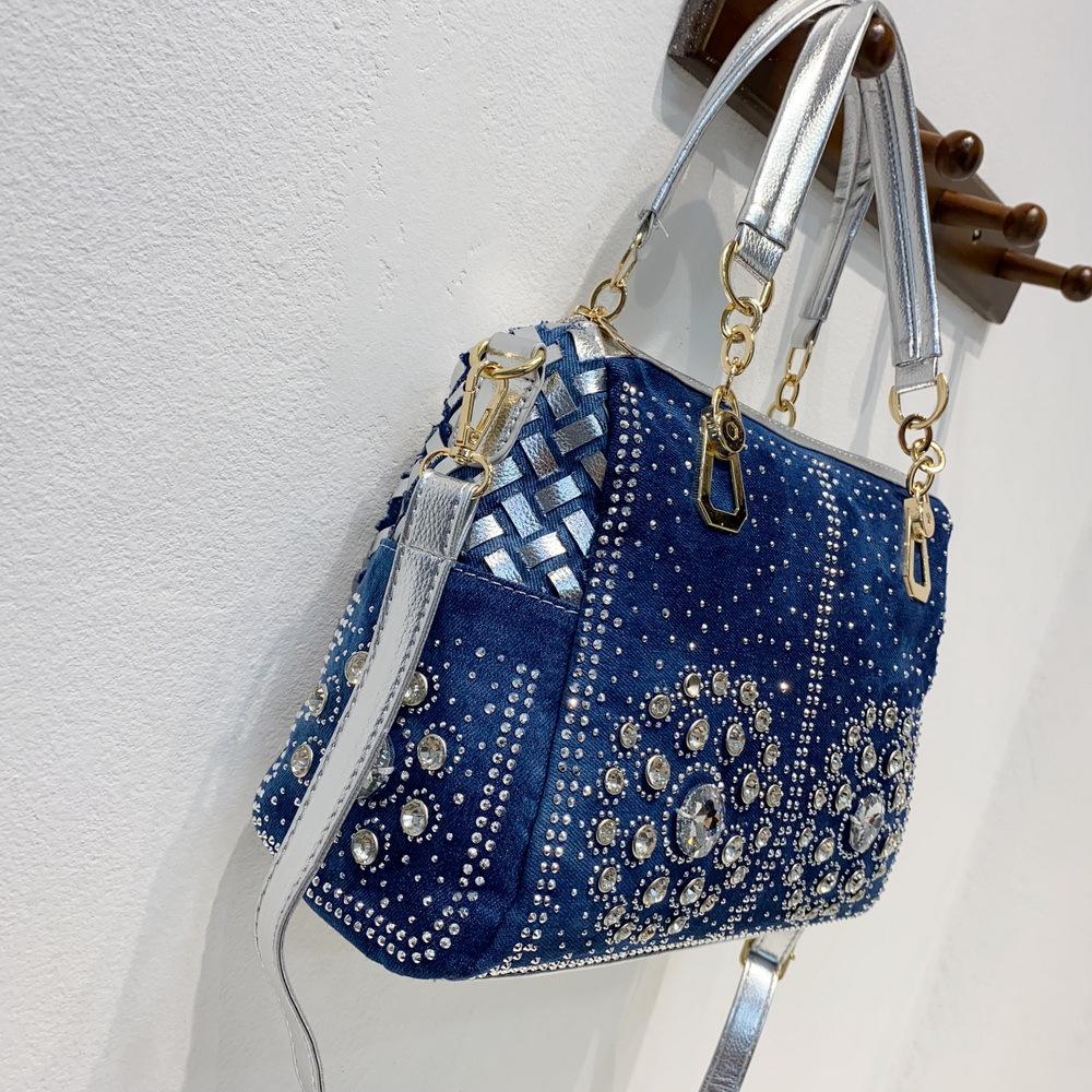 Denim Bag, Canvas, Portable Diamond Woven Bag, Trendy One Shoulder Crossbody Bag, Tote Bag