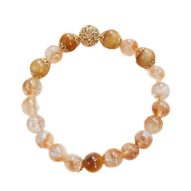 Elegant Golden Rutilated Quartz and Tiger's Eye Beaded Bracelet