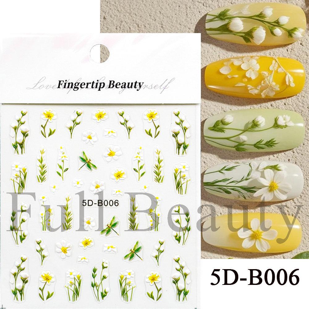 Nail Art Stickers Ins Relief Three-dimensional 5D Summer Oil Painting Small Flower Flower Adhesive Nail Stickers