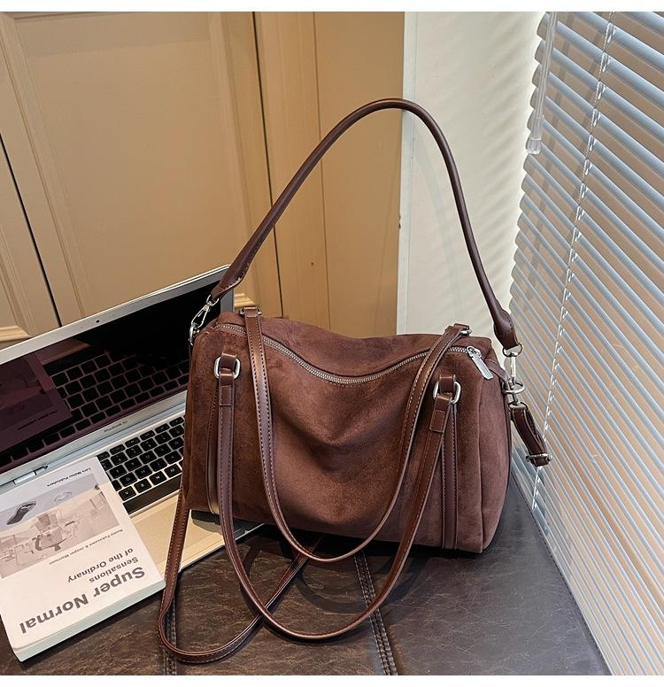 Suede bag women's large capacity autumn and winter messenger bag retro shoulder commuter pillow bag