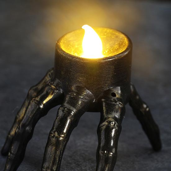 Realistic Pattern Votive Halloween Skeleton Hand Candle Light, Gothic Creepy Skull Hands Fake LED Creative Decoration for Table Centerpiece, Entryway,