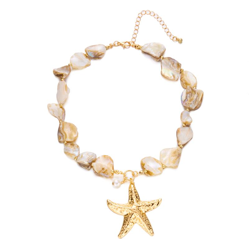 Boucles d'oreilles à franges en coquillages irréguliers style bohème Collier avec pendentif étoile de mer en perle d'imitation Ensemble de bijoux pour femme Style vacances à la plageb