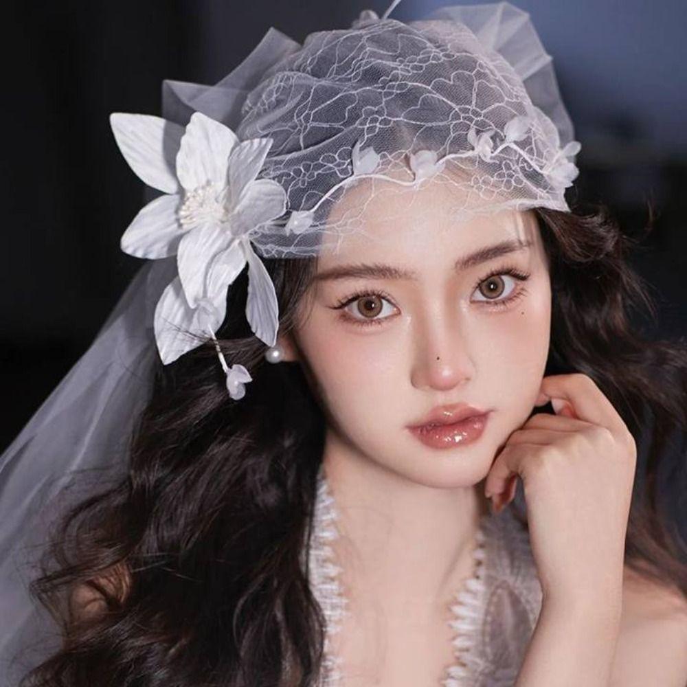 French Style Bridal Headdress Retro Wedding Headband Bridal Lace Floral Hat  Hair Accessories