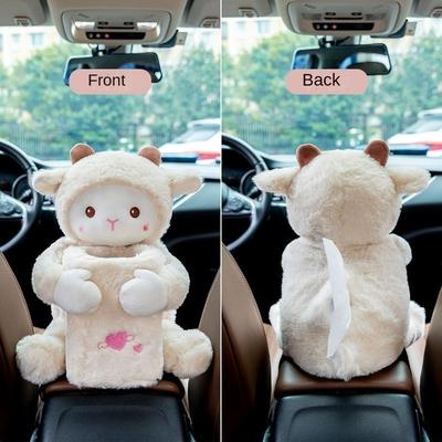 2 In1 Cute Cartoon Car Tissue Box With Ashcan Creative Plush Tissue Box Holder Auto Armrest Box Car Garbage Can for Car Interior