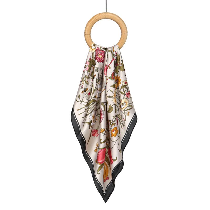 New Summer Flower Simulation Silk Scarf Retro Thin Scarf Neck Protection 71 × 71cm Tie Bag Tube Top Square Scarf