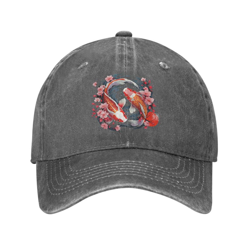 Carpe Koï Japonaise Fleur de Cerisier Casquettes de Baseball Décontractées Usées Lavées Snapback Style Unisexe Extérieur Été Chapeaux Casquette Cadeau