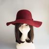 Foreign Trade Export Autumn And Winter Black Camel Woolen Top Hat Big Brim Wavy Felt Hat British Hepburn Retro
