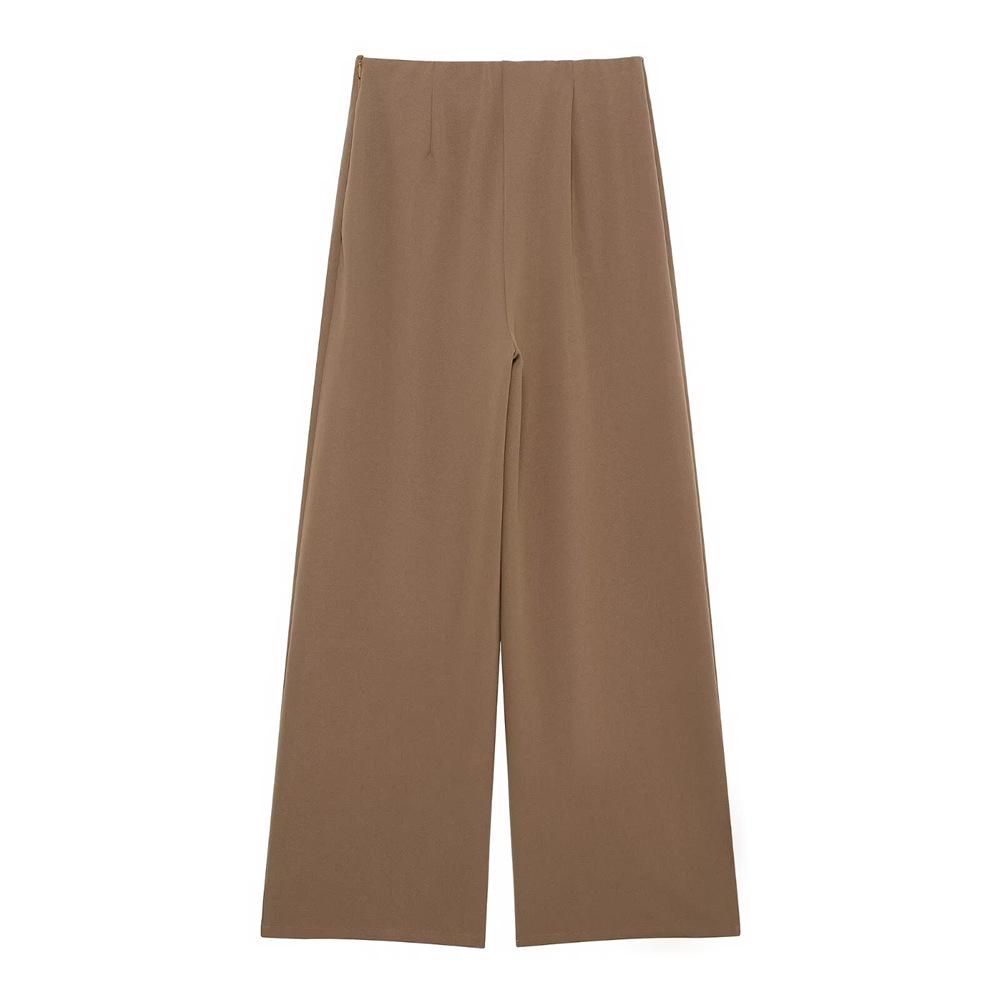 Spring 2025 Women's High-Waist Straight-Leg Casual Pants with Front Buttons