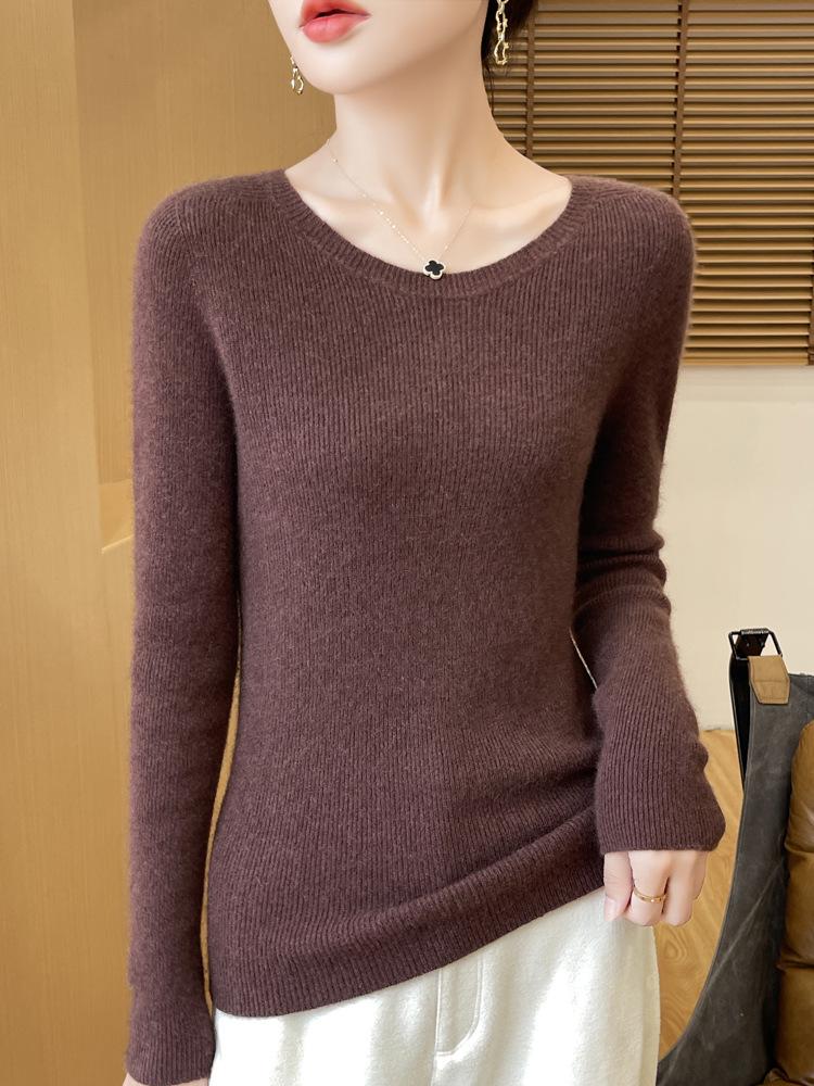 Retro Four-Thread Knit Sweater - Women's Round Neck Top for Autumn/Winter