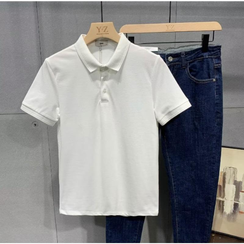 Men Casual Solid Color Short Sleeve Turn Down Collar Summer Polo Shirt M белый