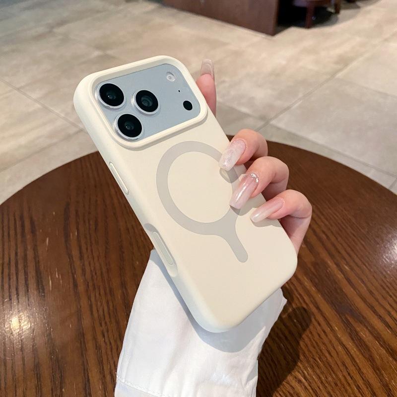Applicable to iPhone17ProMax liquid silicone contrasting color one-piece magnetic mobile phone case Apple 16 solid color sense