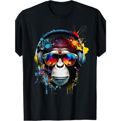 European Sizes Monkey Monkey Funny Monkey Face Print T-Shirt | Short Sleeve Crew Neck Casual Tee with Hot Transfer Monkey Design
