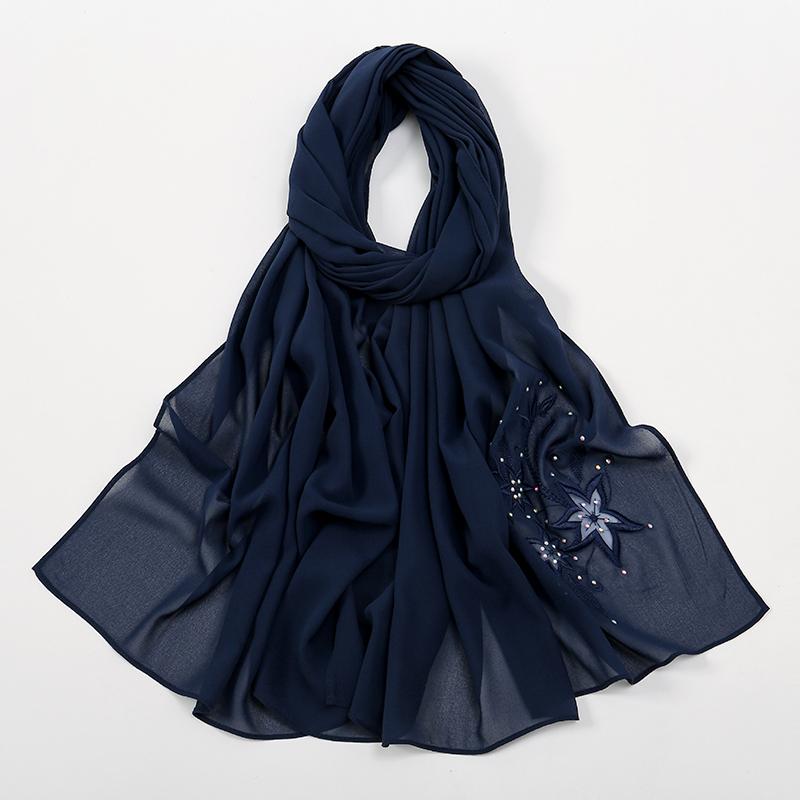 Nowy Haftowany Szyfonowy Hidżab Malezja Kobiety Islamskie Szale Muzułmańskie Hidżaby Chusta na Głowę Bawal Tudung Haftowana Szyfonowa Chusta Hidżab