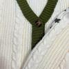 Fall Winter Vintage Outfit Cardigan Green Vine Embroidered Button Down Cable Knit Lantern Sleeve Sweater Loose Casual Woolen Cardigan Jacket