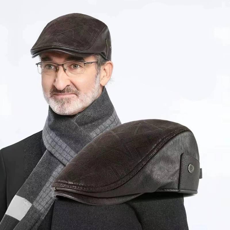 Men Beret Hats Ear Protection Cap Warm Winter Protection Leather Caps Gifts