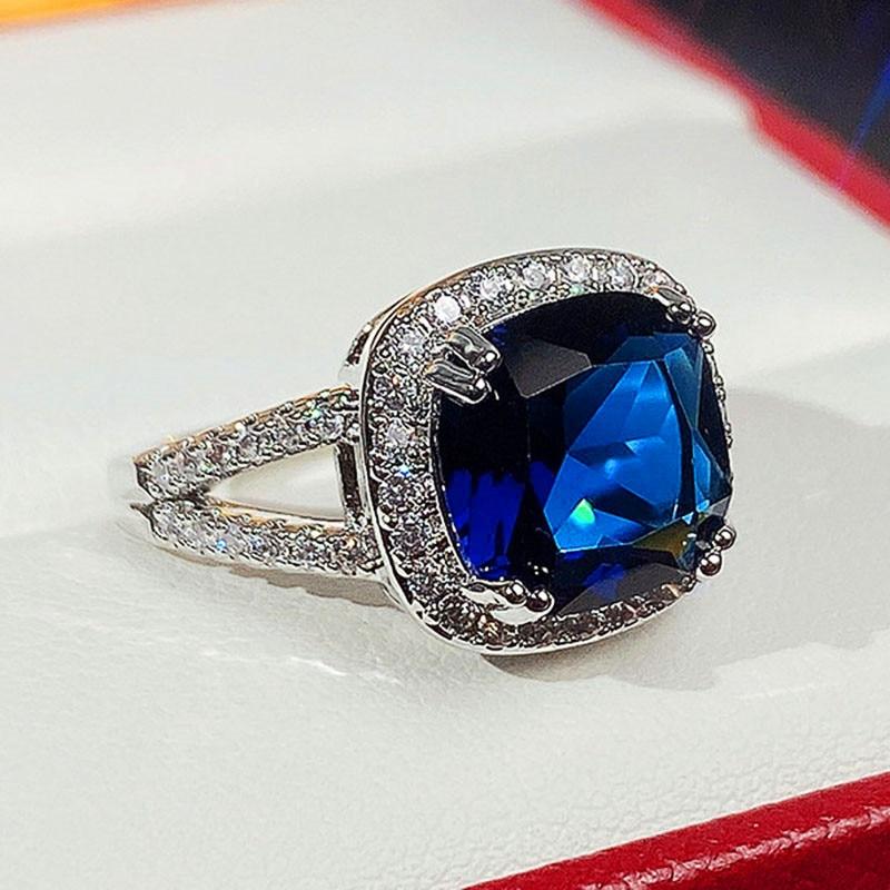 Bague de mariage en zircone cubique bleue pour femmes, bague de tempérament élégante, scintillante, nouveau design, bijoux de fête à la mode