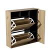 Shoe Cabinet with 2 Flaps & 1 Door – Narrow Shoe Tilt Cabinet, Open Compartments & Adjustable Shelves, Space-Saving, Wood Look/Black, 90x24x94 Cm