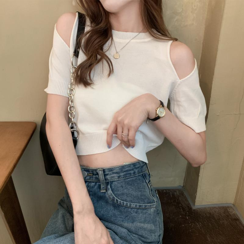 Summer Fashion Slim Solid Short Sleeve T-shirt Women Girl New Streetwear Basic Female Crop Top Off Shoulder Harajuku Clothes