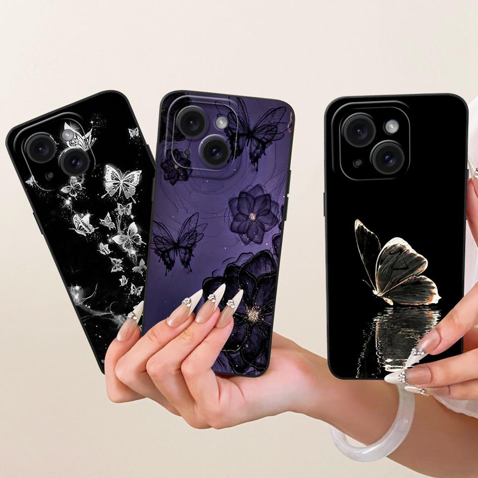 Daisy Bow Pattern Butterfly Flower Cherry Back Cover For iPhone 14 Pro Max Phone Case Soft Silicone Casing On iPhone14 14Plus