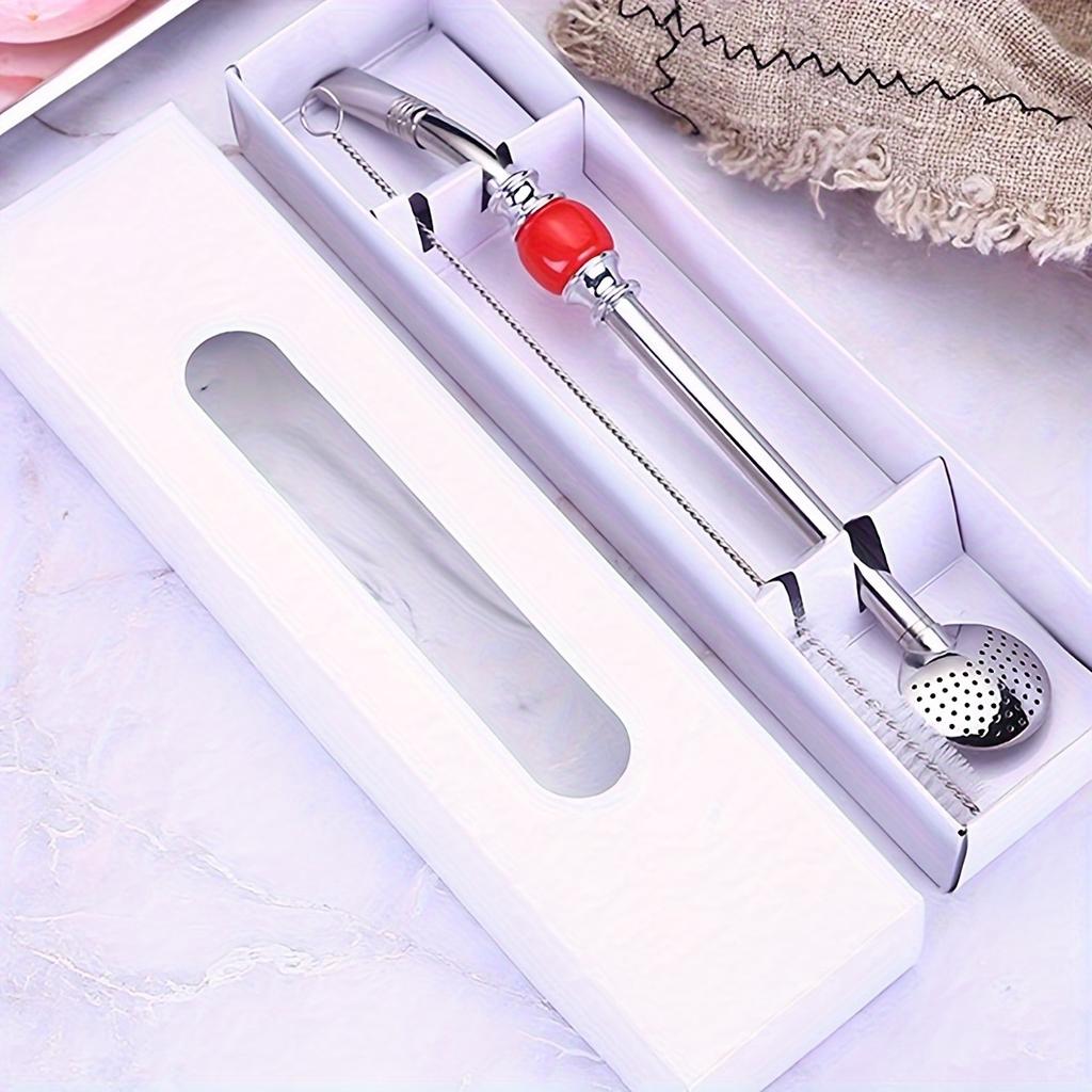 1pc Stainless Steel Straw Spoon Mate Tea Milk Coffee Color Mixing Spoon Straw Creative Filter Scoop Drinking Spoons Filter Straw