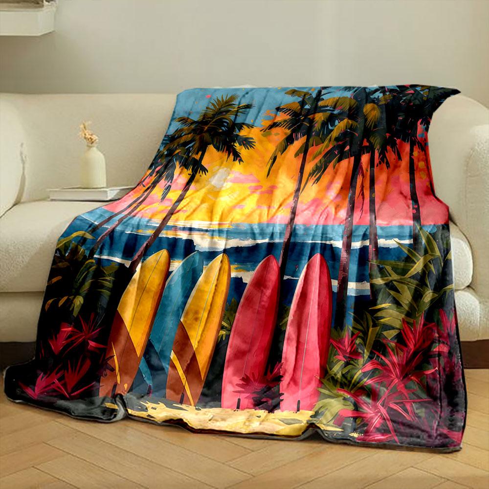 "Colorful Surfboards At Sunset" Print Blanket Soft and Cozy Perfect for the Living Room Bed Sofa or a Nap,gift
