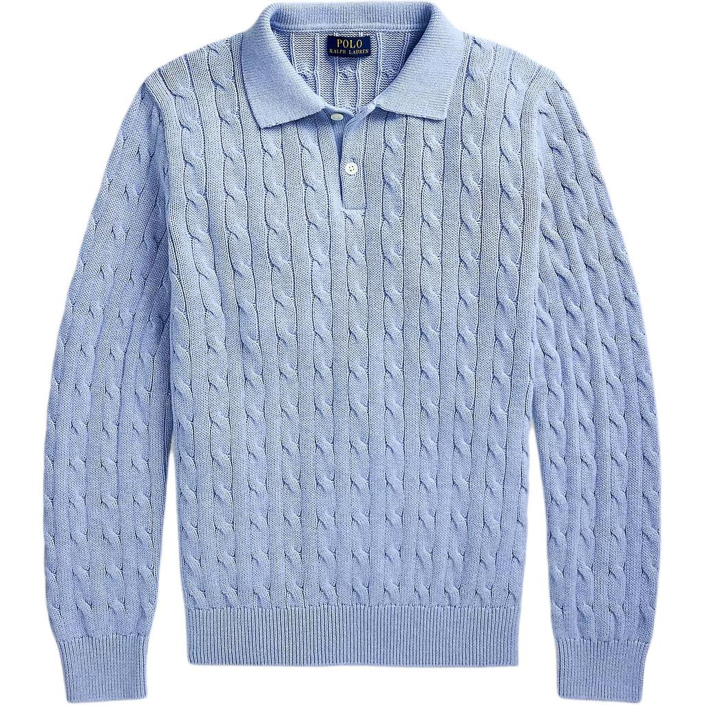 Polo Ralph Lauren Cable-Knit Cotton Polo-Collar Solid Color Long Sleeve Polo Shirt Men tops Blue 100050041